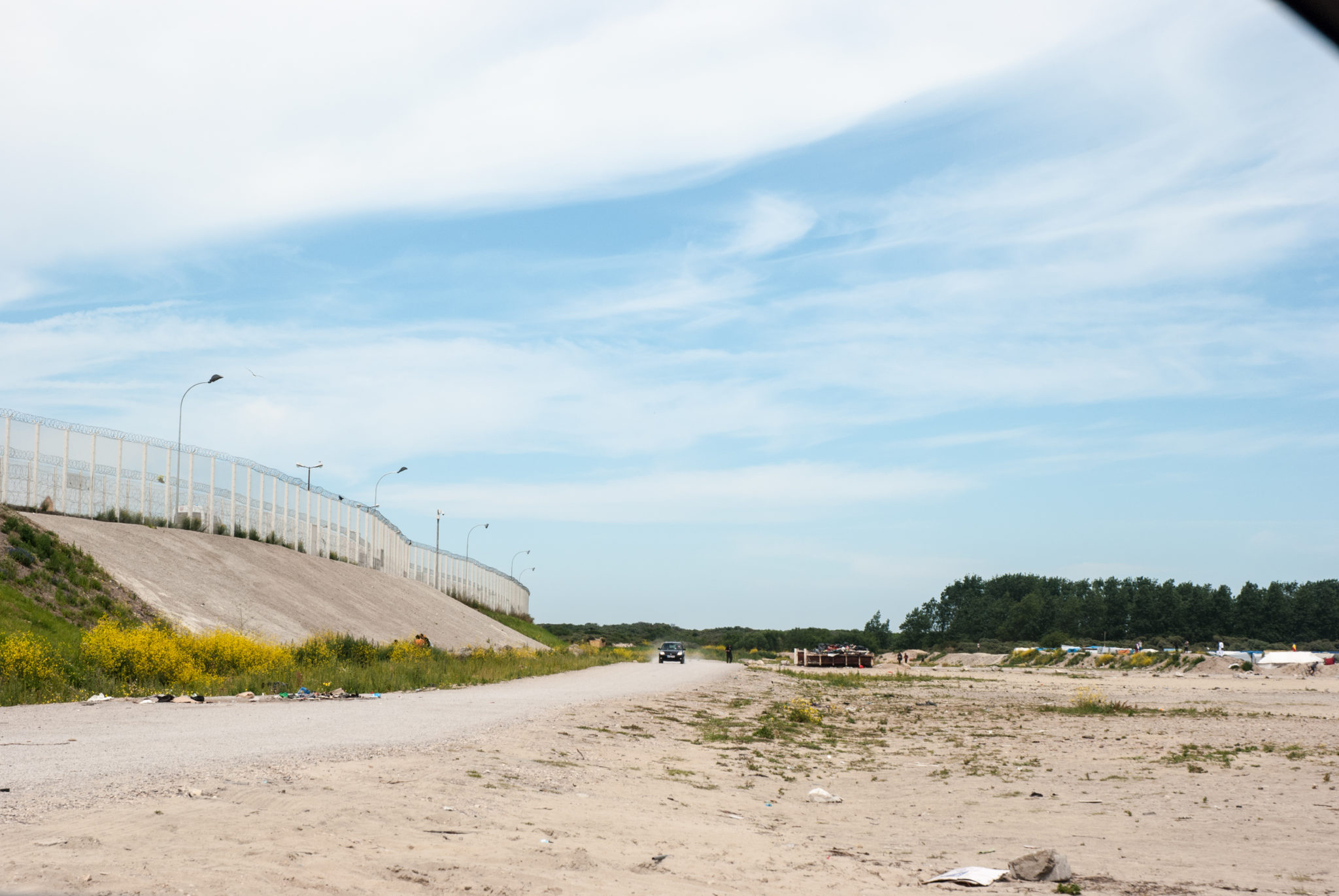 The space in front of the camp has been cleared in order to enable better surveillance and police interception.